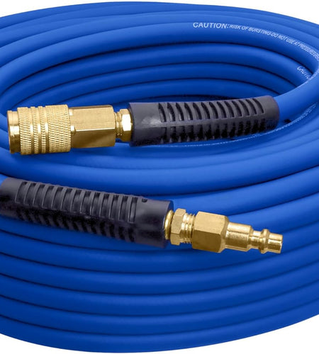 E1450PVCR 1/4" X 50' PVC / Rubber Hybrid Air Hose with Brass 1/4" NPT Industrial Fitting and Universal Quick Connect Coupler