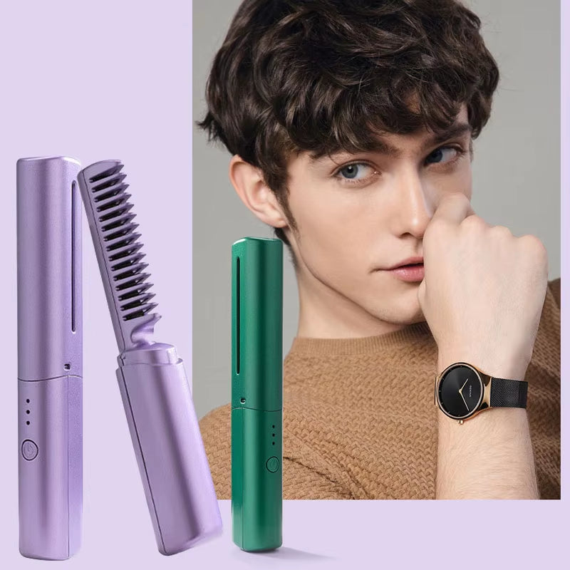 GlamWave Pro – Portable Wireless Heated Hair Straightener & Curler Brush