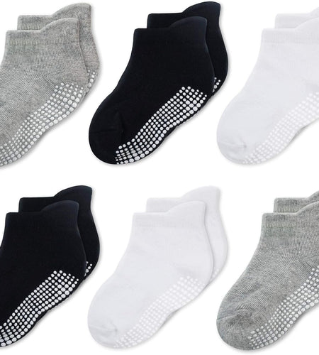 Baby & Toddler Socks with Grippers Non Slip Ankle Grip Socks for Boys and Girls - Comfy Soft Cotton - 6 Pack