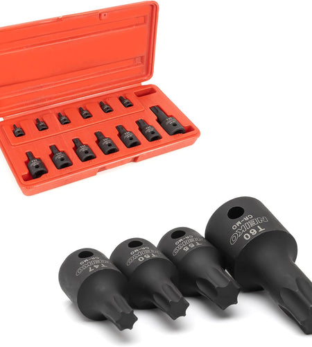 10281B Impact Torx Bit Socket Set 13 Piece 6 Point Star Sockets Heavy Duty Impact Grade Cr-Mo T10 to T60 High Impact ABS Blow Molded Storage Case