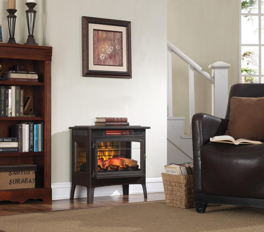 3D Infrared Electric Fireplace Stove with Remote Control - Portable Indoor Space Heater - DFI-5010 (Bronze)