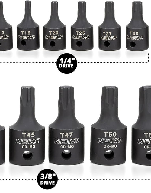 Load image into Gallery viewer, 10281B Impact Torx Bit Socket Set 13 Piece 6 Point Star Sockets Heavy Duty Impact Grade Cr-Mo T10 to T60 High Impact ABS Blow Molded Storage Case
